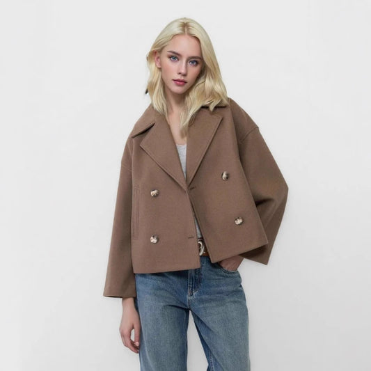 Herbst Winter Mäntel Frauen Casual Zweireiher Drehen Unten Kragen Weiblichen Kurzen Jacken Chic Dame Lose Oberbekleidung