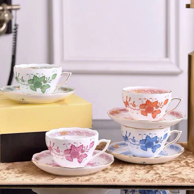 Classical Cup and Saucer Flower Basket Coffee Mug Afternoon Tea Cup Dessert Saucer Home Drinking Cup Saucer Valentine's Day Gift.