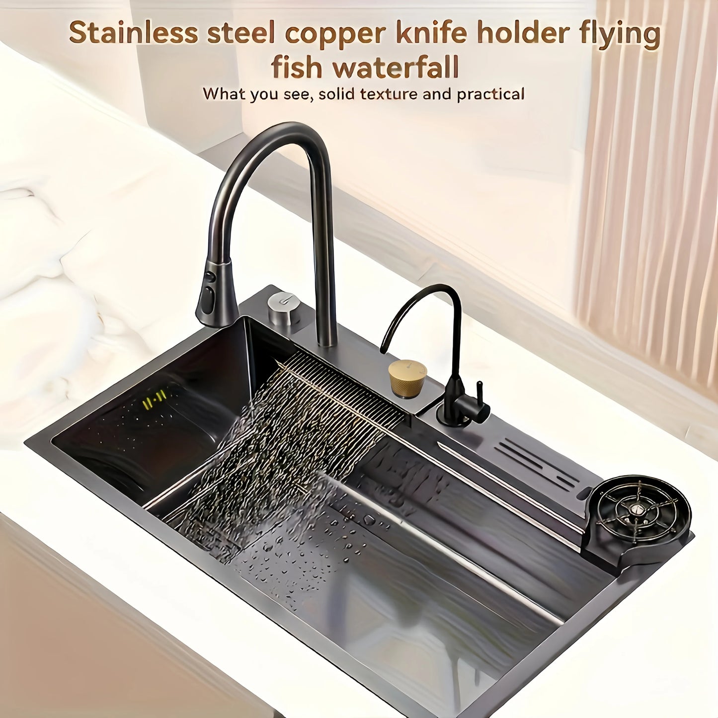 Modern Double Bowl Workstation Sink – Stainless Steel Undermount with Fast Drainage, Waterfall Rinse & Tool Holder