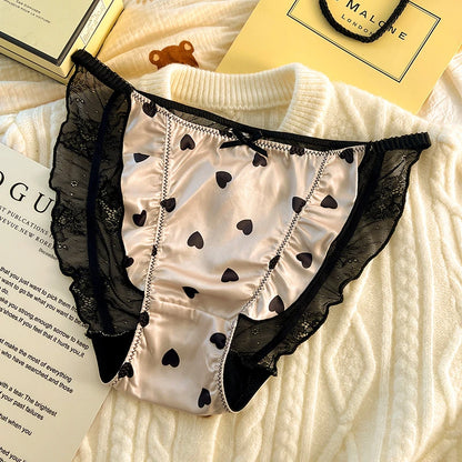Sexy lingerie women Satin tangas lace ropa interior femenina sweet calzones para mujer plus size panties heart underwear women