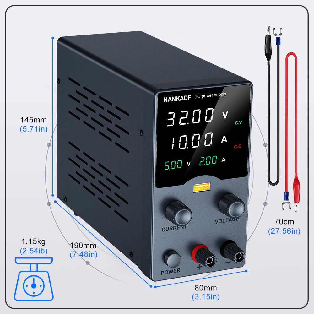 NANKADF Lab Bench Power Supply 30V 10A Switching Power Supply Unit 30V 5A  Adjustable Source 60V 5A Voltage Stabilizer 120V 3A