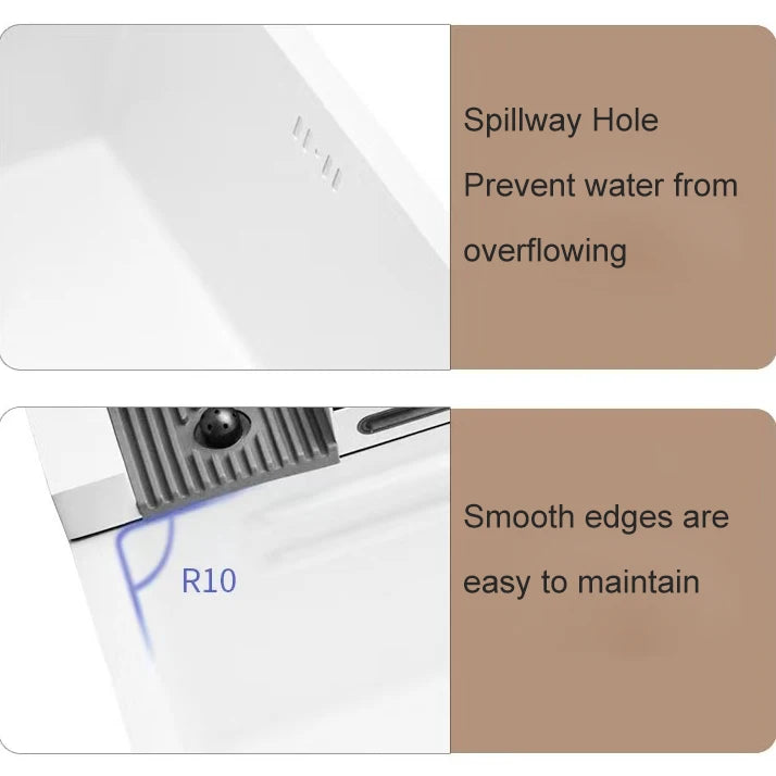 Stainless Steel Kitchen Sink with Hot Cold Pull Out Kitchen Sink Faucets Digital Large Single Bowl Waterfall Rain Kitchen Sinks