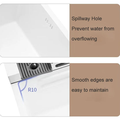 Stainless Steel Kitchen Sink with Hot Cold Pull Out Kitchen Sink Faucets Digital Large Single Bowl Waterfall Rain Kitchen Sinks