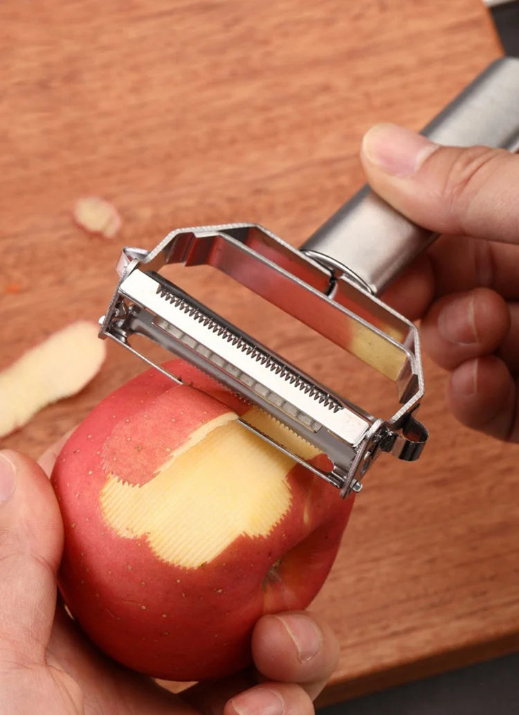 Stainless Steel Vegetable Peeler 4-in-1 Multi-Function Kitchen Tool with Anti-Slip Ergonomic Handle for Potato Carrot Cucumber.