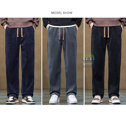 Autumn Winter Men's Corduroy Pants Elastic Waist Fashion Stretch Loose Straight Black Grey Thick Trousers Male Plus Size M-5xl.