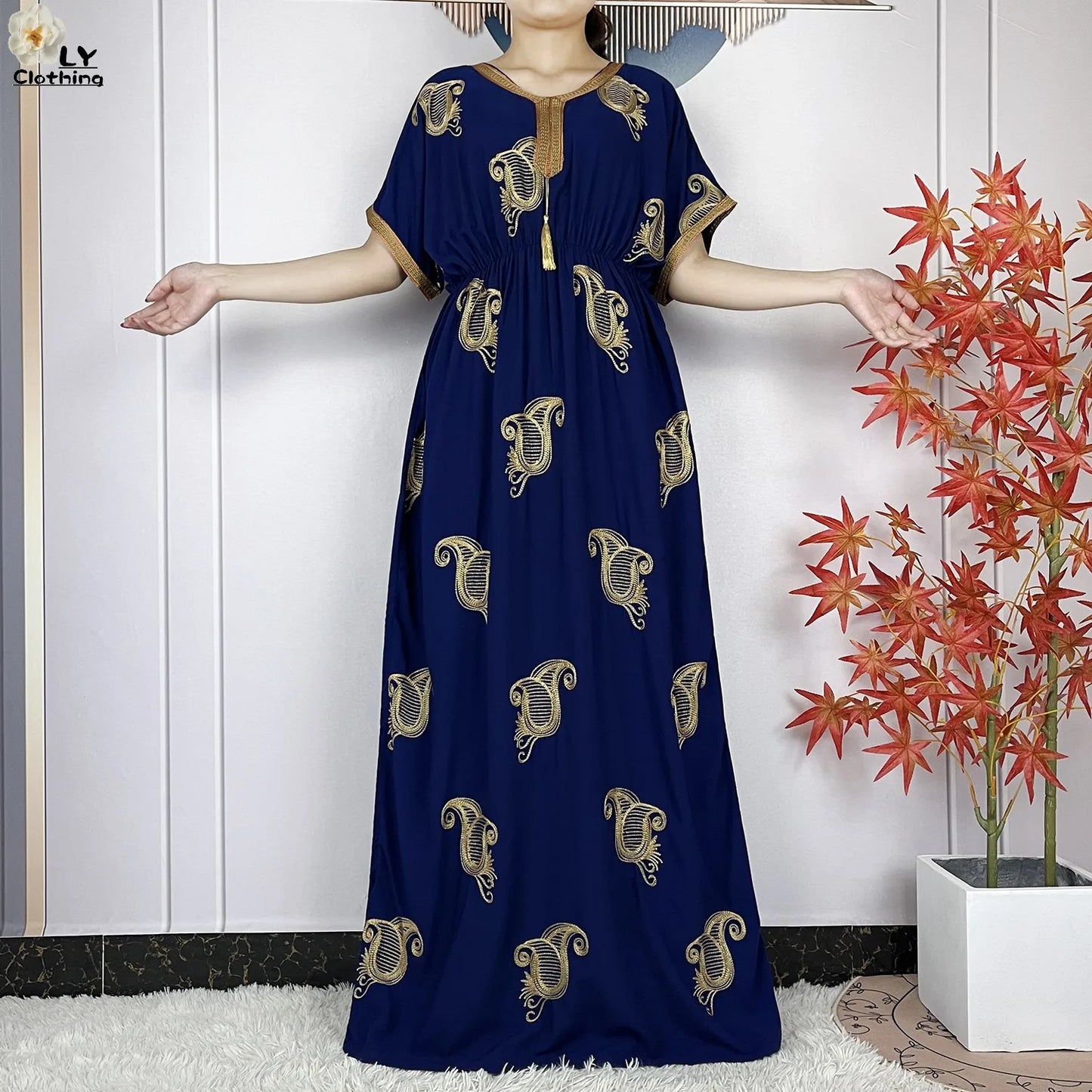 New Dubai Fashion Women Party Evening Dress 2024 Summer Short Sleeve Elasticity Embroidery Femme Robe African Islam Loose Abaya.