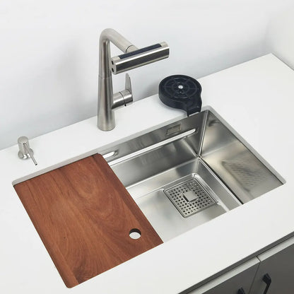 Unterbau-Küchenspüle aus Edelstahl 304, obermontierte Waschbecken mit Wasserfall-Wasserhahn, multifunktionales Einzelwaschbecken