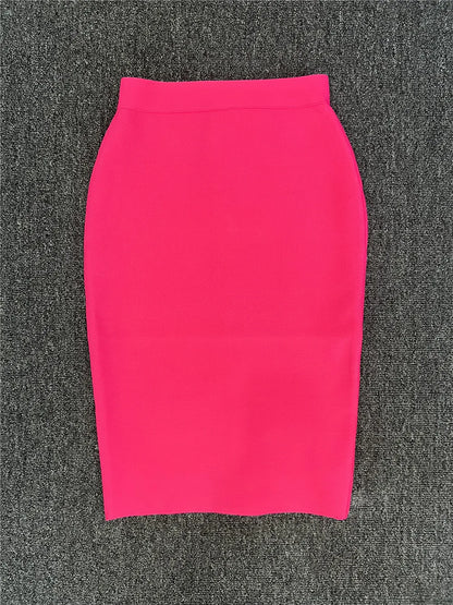 60CM Knee Length Summer Bandage Skirts For Women Candy Color Bodycon Pencil Skirt Ladies Elegant Office Business Formal XL XXL.