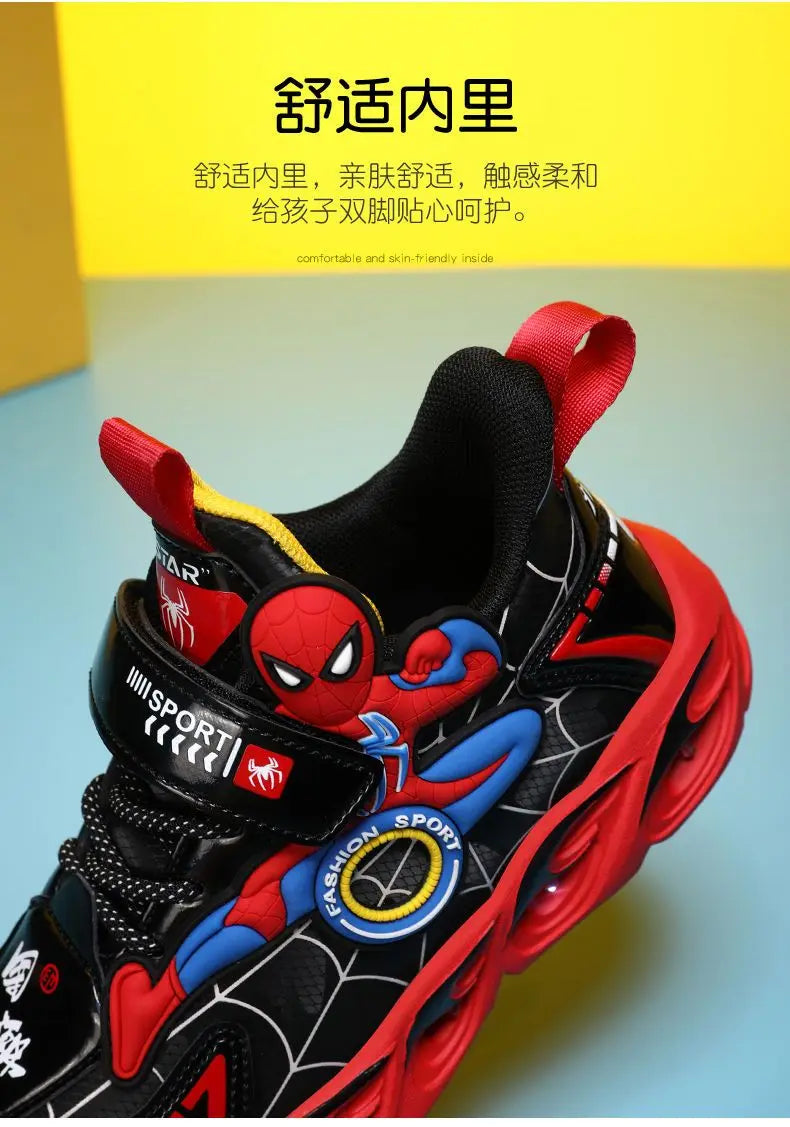 Disney Boys Shoes LED Lights Cartoon Autumn Children's Sports Shoes Leather Non-slip Children's Running Shoes Sneaker Size 25-35.