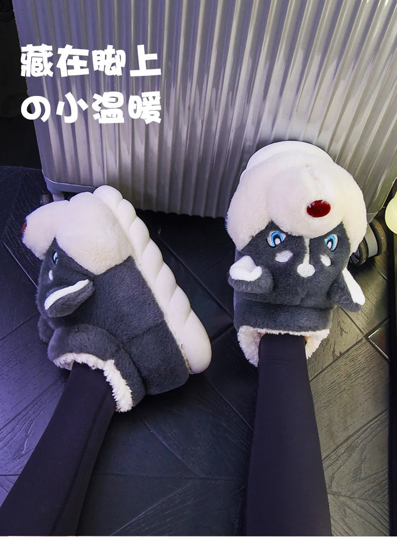 Women Indoor Cotton Slippers Cute Cartoon Dog Winter Warm Shoes Couples Home Floor Slides Anti-slip  Female Male House Footwear.