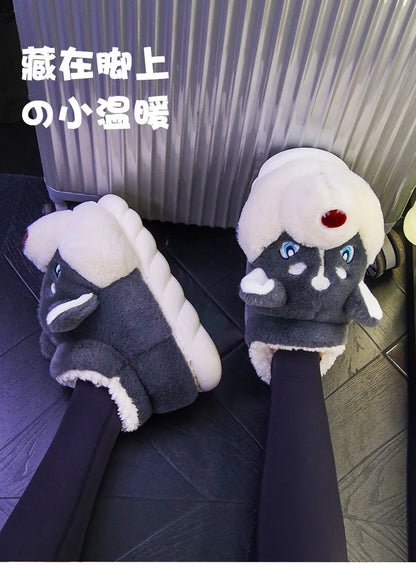 Women Indoor Cotton Slippers Cute Cartoon Dog Winter Warm Shoes Couples Home Floor Slides Anti-slip  Female Male House Footwear.