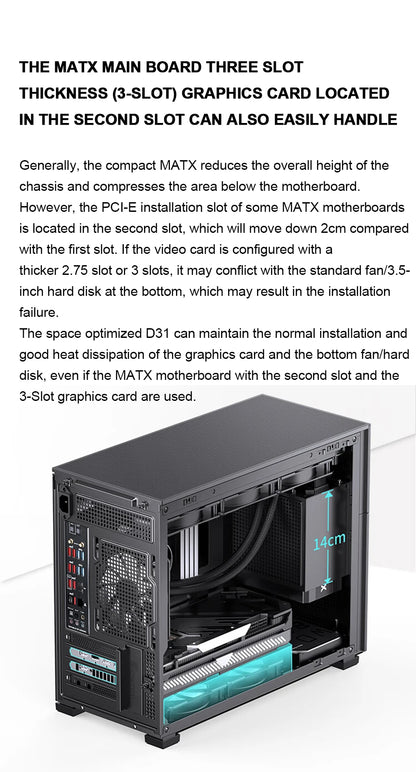 JONSBO Pinecone D31 M-ATX Computer Case Mesh Side Transparent ATX With Display Screen Games Chassis Support 360 Water Cooling