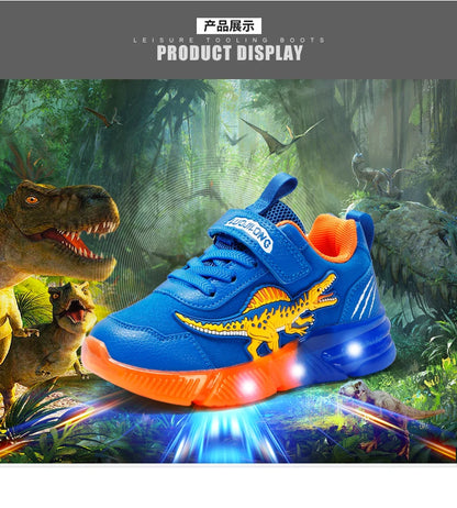 EXDINO Dinosaur Little Kids Spring Autumn LED Light Up Shoes Children Spinosaurus Boys Glowing Casual Sports Sneakers Non-slip.