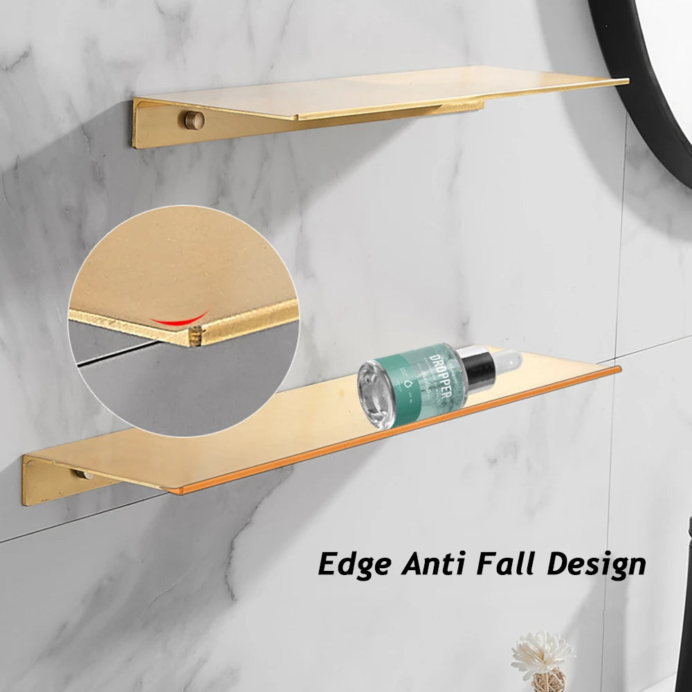 20/30/40/50CM Gebürstet Gold Wand Regal Badezimmer Lagerung Rack Küche Wand Regal Badezimmer Dusche Regale Hause Zubehör