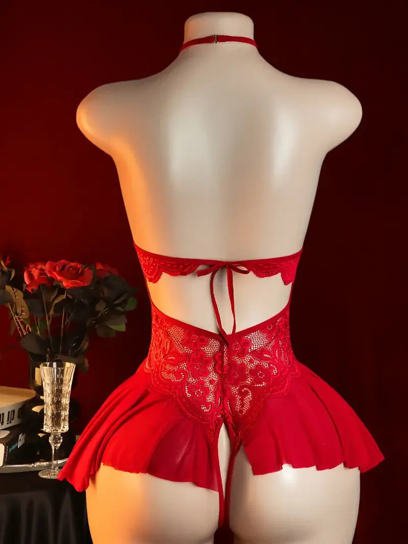 Sexy Lace Deep V Backless Underwear Hollow Out Transparent Bodysuit Crotchless Lingerie Teddies Babydoll Night Dress For XXX18.