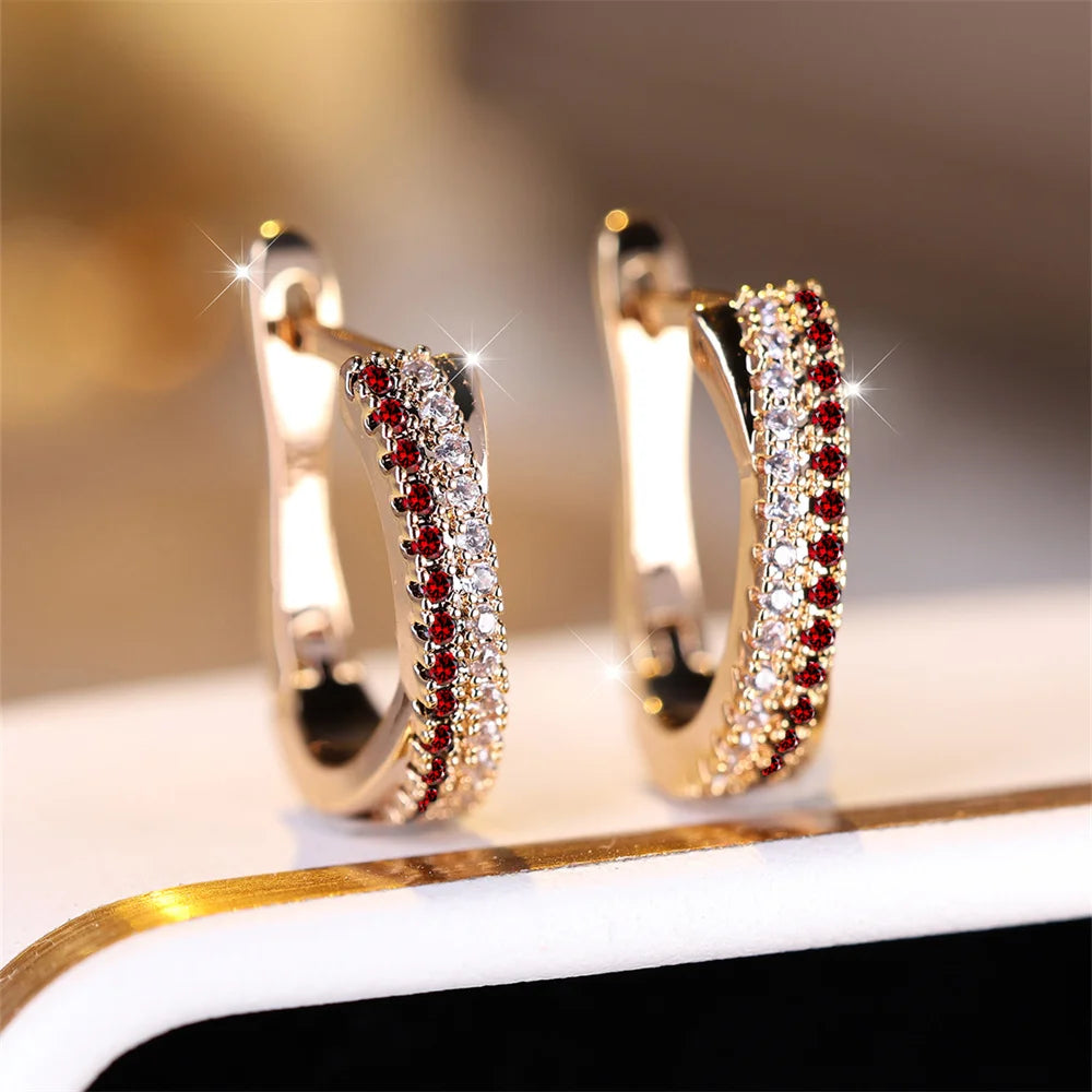 Trendy Multicolor Crystal Hoop Earrings For Women Rose Gold Silver Color Rainbow Zircon Fashion Earring Wedding Jewelry Gifts.