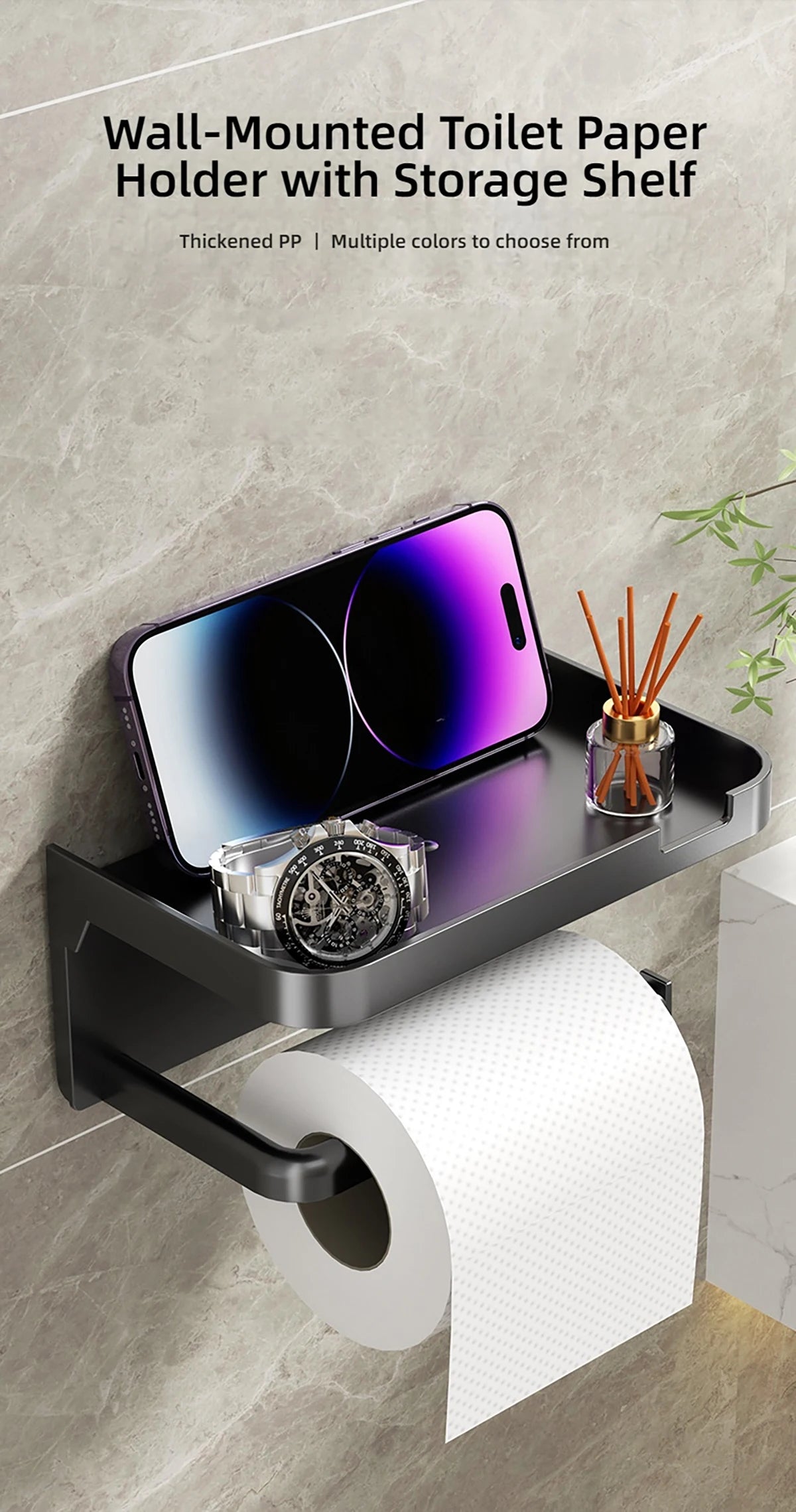 1 Stück wandmontiertes Aufbewahrungsregal, Toilettenpapierhalter, No-Punch Roll Organizer – Badezimmer-Aufbewahrungszubehör