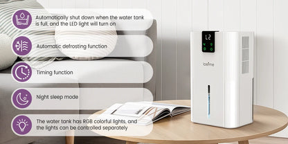 LOEFME 2800mL Air Dehumidifier 650ml/Day Silent Dryer Moisture Eliminator with Touch Display For Home Basement Bathroom Wardrobe.