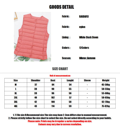 2023 Neuankömmlinge Herbst Winter warme Frauen ärmellose Daunen futter Taillen mantel weibliche ultraleichte weiße Enten Daunen weste Jacken.