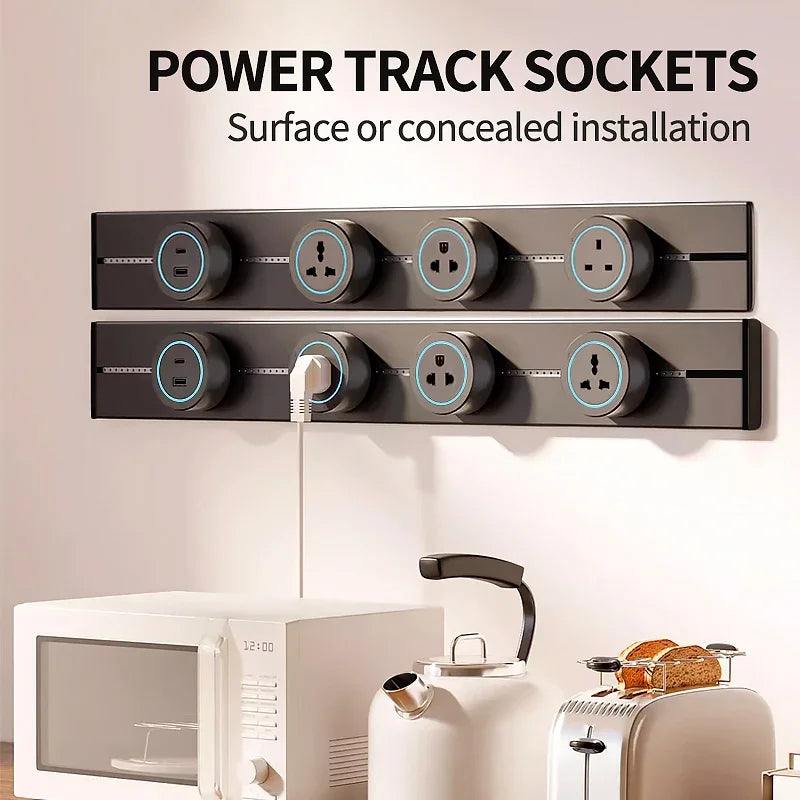 Steckdose Power Rail Steckdose verdeckte verdeckte Wand Küchen steckdose mit EU, UK und koreanischen Universal stecker Adapter.
