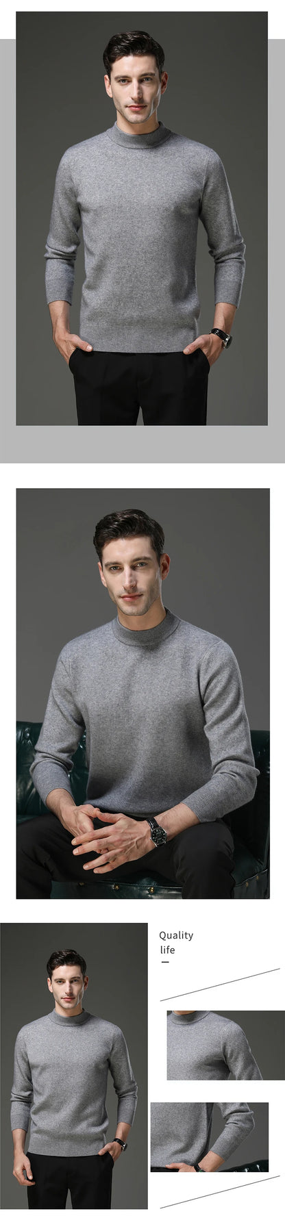 High End Anti-pilling Thick New Fashion Brand Casual Knit Pullover Sweater Half Turtleneck Mens Jumper Designer Clothing.