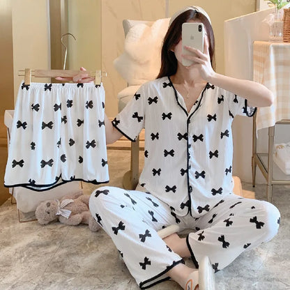 2023 neue Damen dreiteilige Pyjamas Frauen bedruckte Pyjamas Home Sets Pyjama Sets süße Mädchen Homewear.