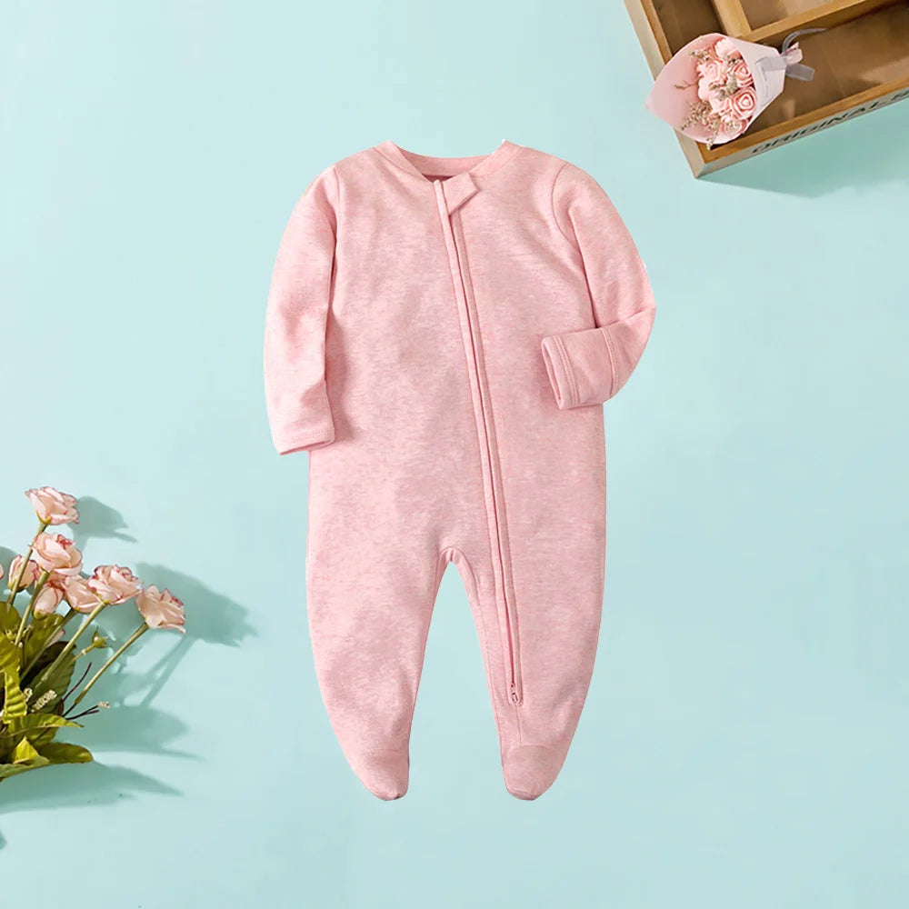 Frühling Neugeborenen Footed Pyjamas Zipper Mädchen und Jungen Strampler Langarm 0-12 Monate Baby Kleiden Overall Baumwolle Solide weiß Mode.