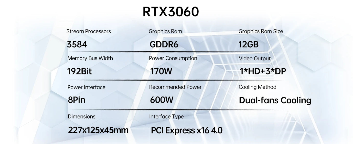 SOYO New Gaming Graphics Cards NVIDIA GeForce RTX 3060 12GB GDDR6 192 Bit Desktop GPU Video Card Computer components.