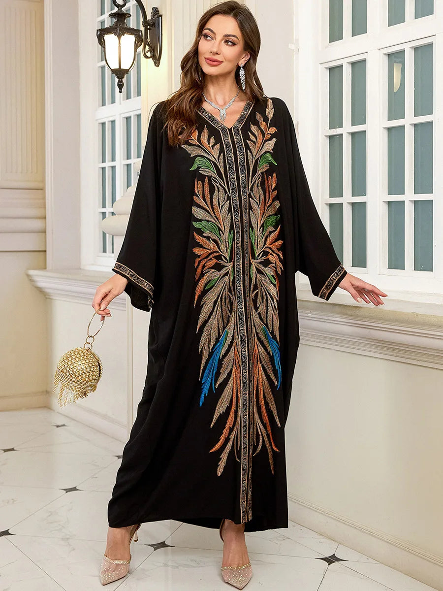 Frauen bestickte lange Kaftane Plus Size Kaftan Kleider Strand Badeanzug Cover Up Moomoo Kleid marokkanische Robe