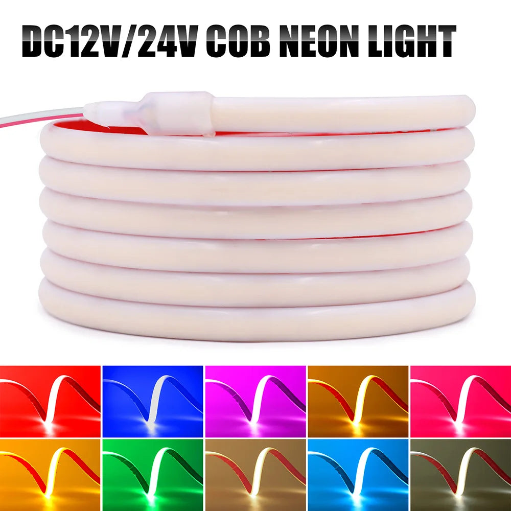 Waterproof COB LED Neon Light Strip 12V 24V 5m 10m 15m 20m 0.5m 320 LEDs Flexible Tape Silicone Tube Lamp Liner Lighting RA90.