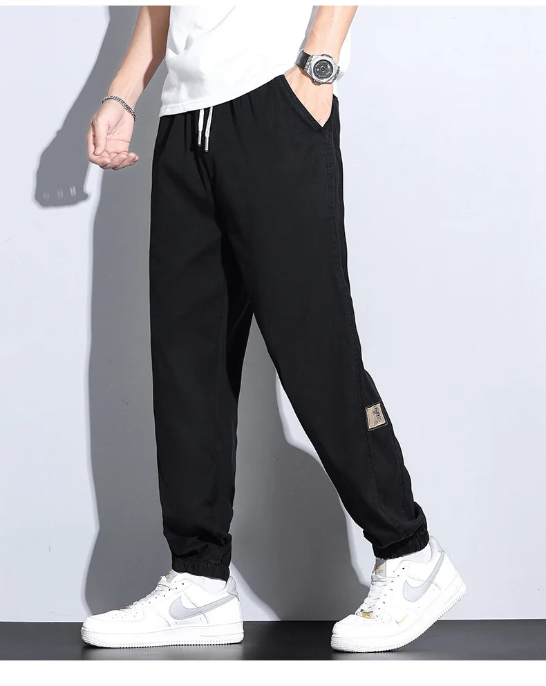 Men's Lyocell Loose Cuffed Tapered Pants 2025 Summer Autumn Comfortable Breathable Casual Long Pants Plus Size 5XL