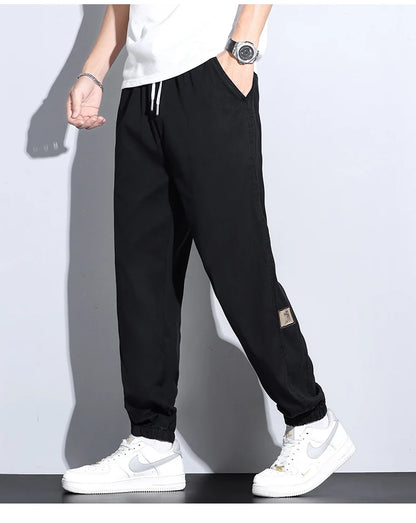 Men's Lyocell Loose Cuffed Tapered Pants 2025 Summer Autumn Comfortable Breathable Casual Long Pants Plus Size 5XL