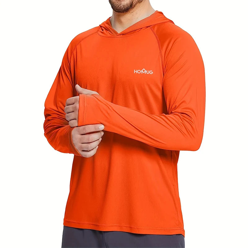 Men's UPF 50+ Sun Protection Hoodie T-Shirts Long Sleeve SPF/UV Quick Dry Lightweight Fishing Workout Thumbhole T-Shirt Male.
