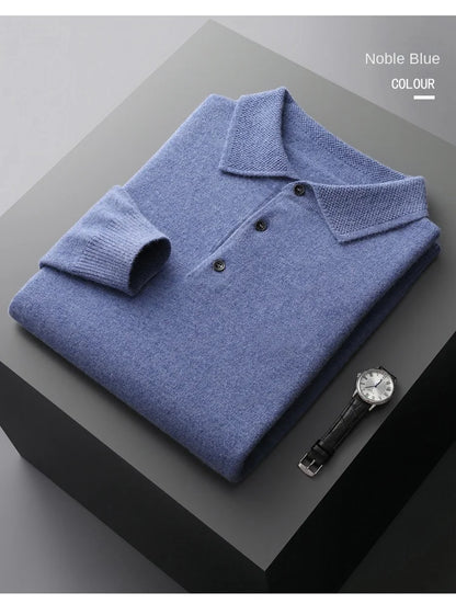 2025 Men's Autumn And Winter 100% Merino Pure Wool Knitted Sweater Men's Business Casual Knitted Polo Collar Pullover Top YJ1815.