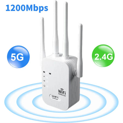 1200Mbps 5G Wireless WiFi Repeater 300Mbps 2.4G WiFi Extender Network Signal Booster Long Range WiFi Booster for Small Office.