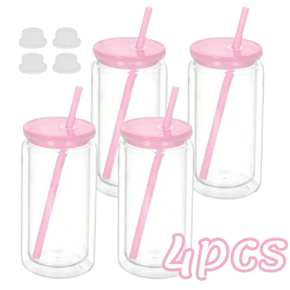 16OZ DIY Snowglobe Tumbler with Pre Drilled Hole Reusable Plastic Water Bottles Break-Resistant Mason Jar Cups for Holiday Gifts