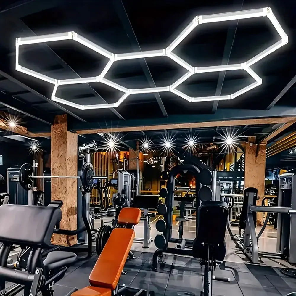 High brightness honeycomb hexagonal garage LED light 6500K suitable for garages, 4S workshops, car beauty shops, gyms.