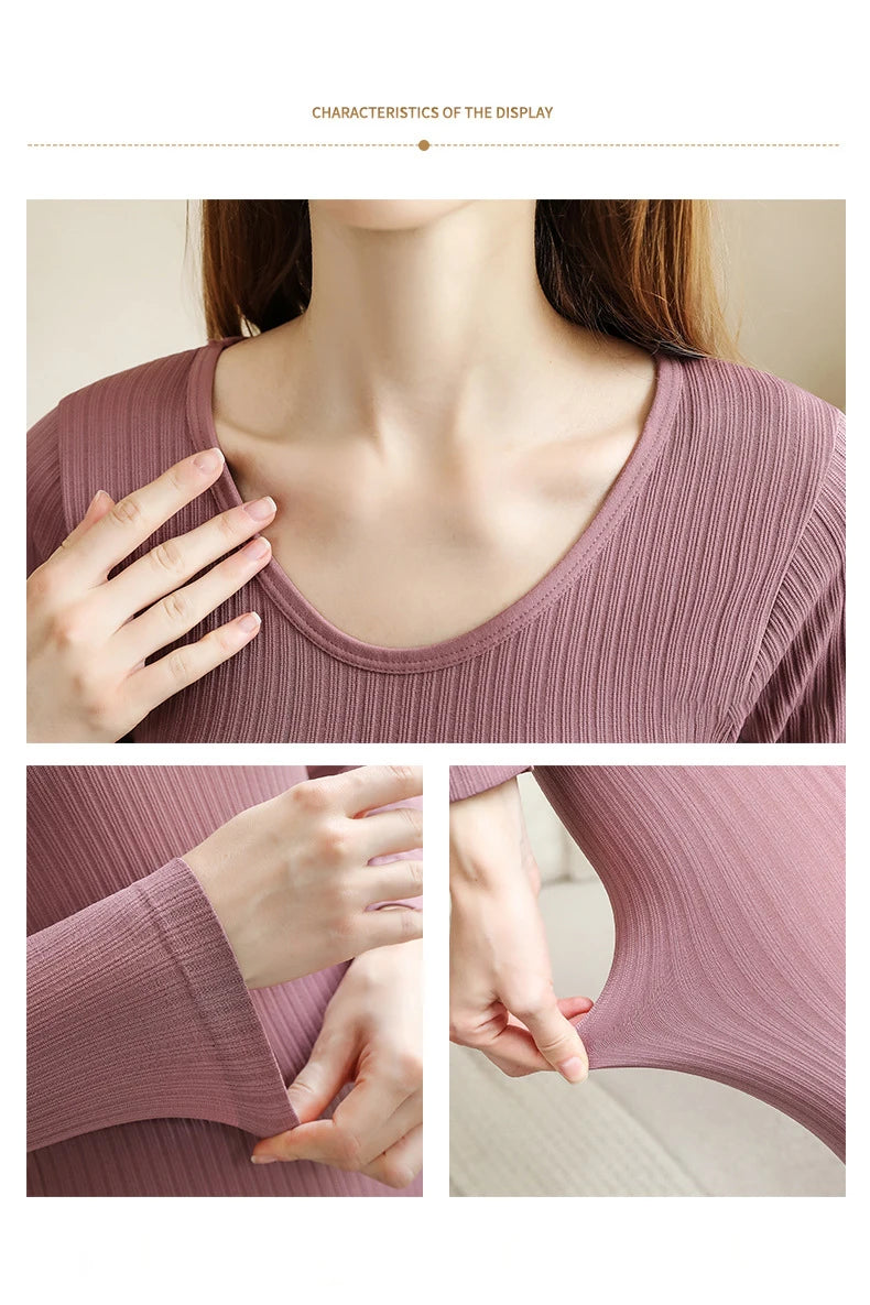 Frauen Thermo Unterwäsche Winter Langarm Winterkleid ung nahtlose Thermo Unterwäsche Intim Set Frau dicke 2 Stück Nachtwäsche