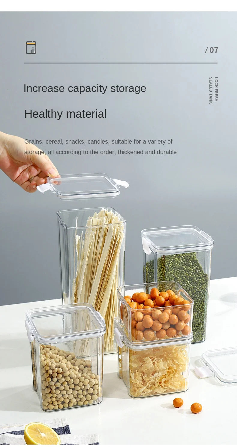 Large Capacity Waterproof Transparent Sealed Jar Multi-size Scene Kitchen Candy Dried Grain Storage With Lid Fridge Storage Tank.