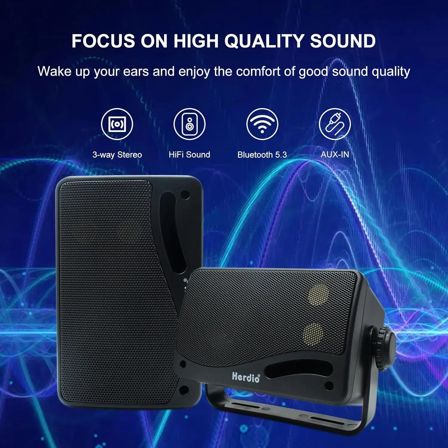 Herdio 3.5" Outdoor Bluetooth Speakers Waterproof 200W 3 Way Upgrade Premium Wall Mount Speakers Durable Mountable Loud Sound.