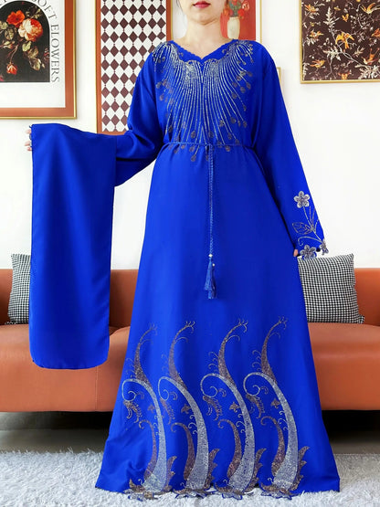 2025Fashion Dubai Diamond Muslim Women Modest Dress Elegant Arabic Femme Hijab Long Sleeve Chiffon Abaya Islamic Turkey Clothing
