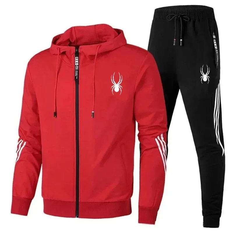 New spring and autumn men's casual sports set, outdoor jogging fashionable men's zipper jacket + skinny pants two-piece set.