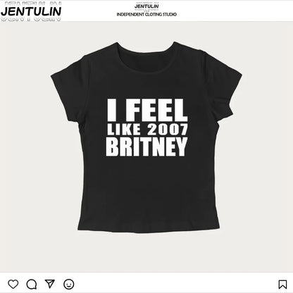 Y2K 2000er Jahre Vintage Crop Top Brief Drucken Casual Kurzarm T-shirt Mode Spicy Girl Sexy Baby T 2025 Sommer Frau Kleidung.