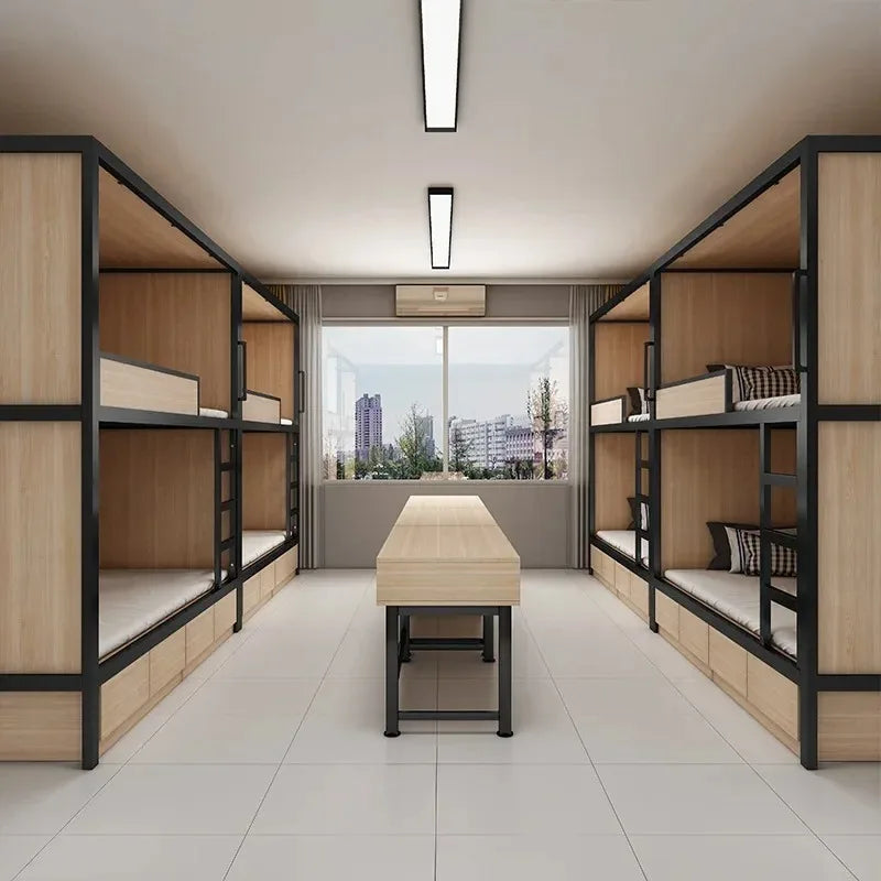 Obere und untere Etagenbetten, Schulwohnheim, Apartmentbett, Jugend, Hostel, Raumkapsel, All-Inclusive-Bett, Stahl, Holz, kombiniert, Mutter