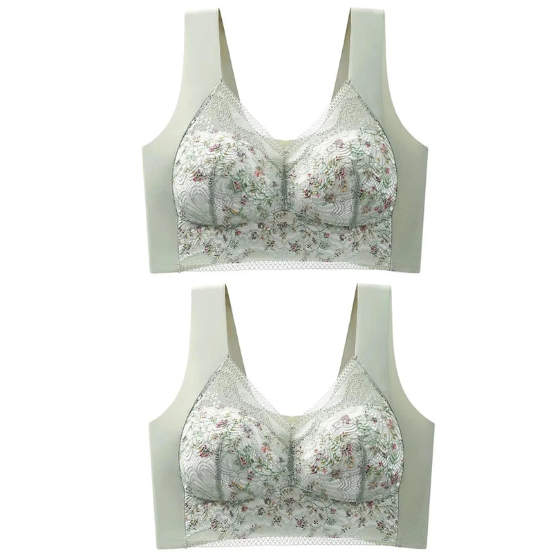 2pcs Womens Seamless Ice Silk Full Cup Bras No Steel Ring Support Lace Bralette Large Size Brassiere Comfort Ventilate Underwear.