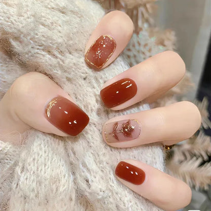 24pcs Detachable Short Press on Nails Y2k rhinestone False Nails with Glue Ballet Sweet Cool Girls Artificial False Nails Tips