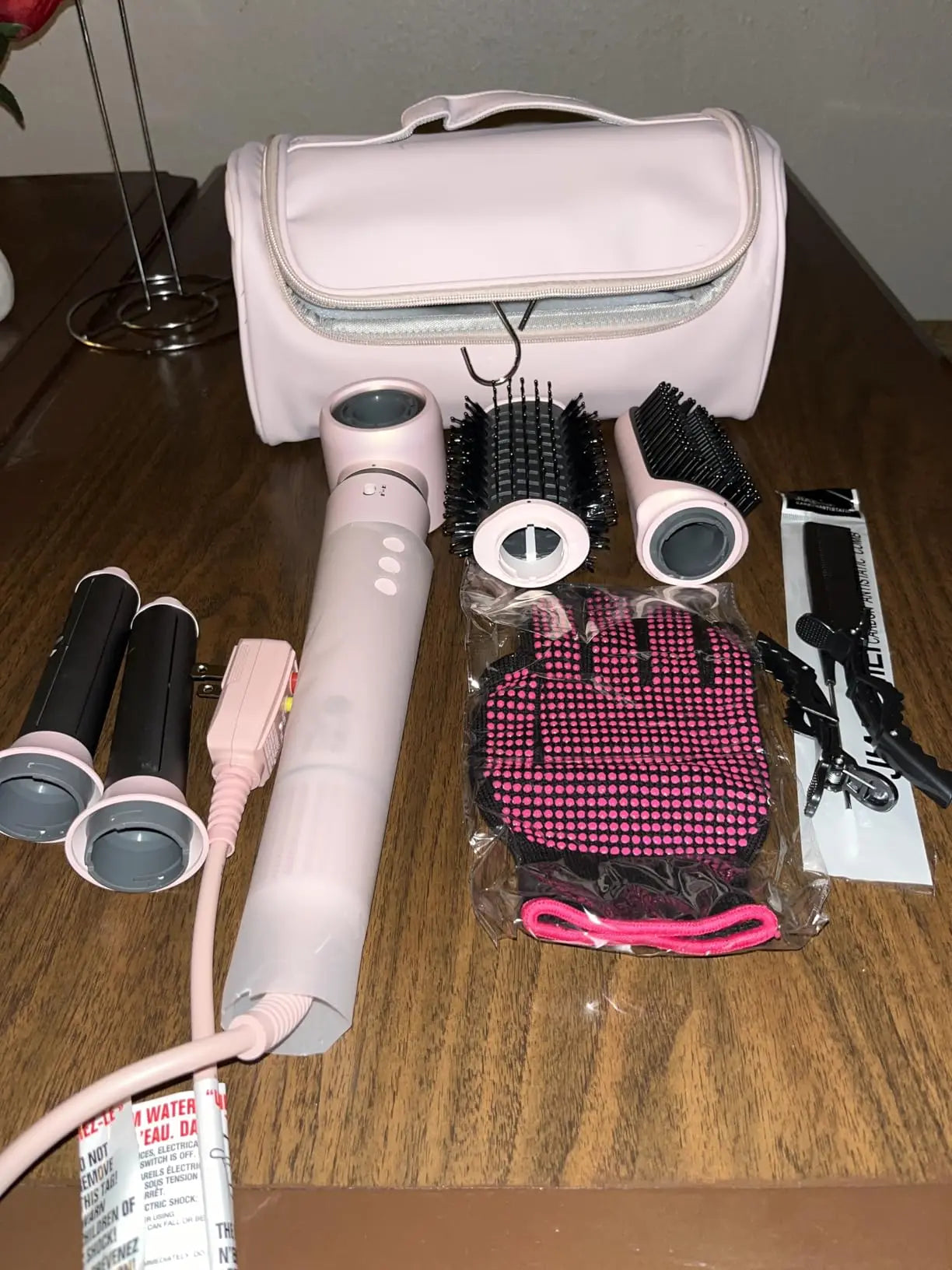 5 in 1 High-Speed Hot Air Styler Frizz-Free Fast Drying No Heat Damage Hair Dryer Curl Volumize Straighten with Travel Bag.