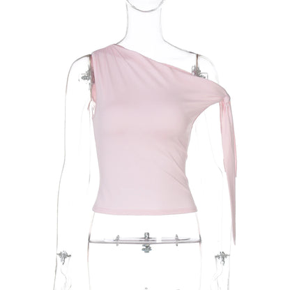 Dulzura Ladies Inclined Shoulder Sleeveless Slim Fit Lace Up Tank Top Solid Sexy Casual Y2K Top Party Club Street Summer Clothes