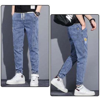 Men Jeans Elastic Tie Up Harem Denim Pants Male Bound Feet Designer Cargo Joggers Denim Trousers Daily Narrow Leg Casual Jeans.