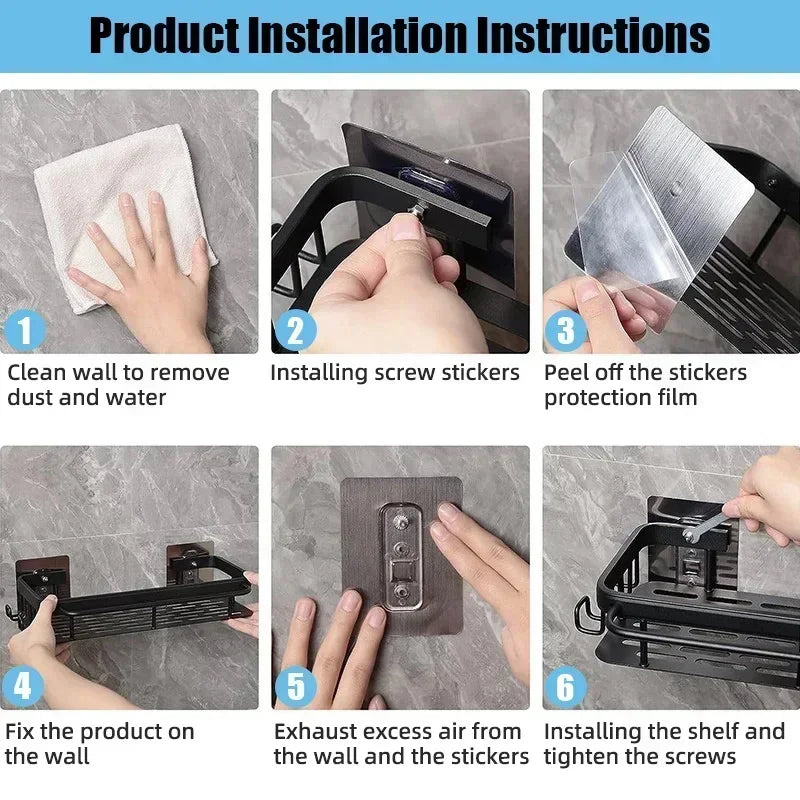 Bad Regal Küche Lagerung Veranstalter Aluminium legierung Shampoo Rack Dusch regal Bad zubehör kein Bohr regal